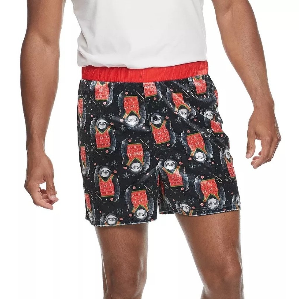 Christmas Holiday Boxer Shorts Men Size Medium Sloth Ugly Sweater Greensource